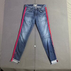 Joie Bon Voyage Red Side Stripe Skinny Jeans Women's 24 Raw Hem